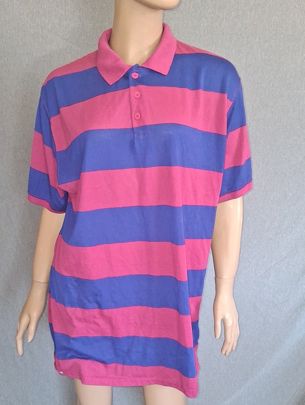 Classic Men's Pink and Blue Horizontal Stripe Polo